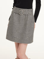 Black And White Houndstooth Women A-Line Skirt With Belt GOELIA