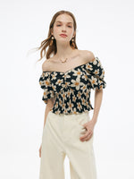 Cotton Stretch Floral Print Women Smocked Top GOELIA