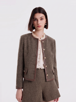 100% Washable Wool Leather-Trimmed Women Jacket GOELIA