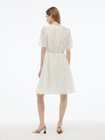 Tencel Blend Sequins Embroidered Women Midi Dress With Tie String Belt GOELIA