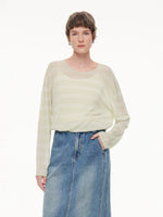 Lyocell Mulberry Silk Blend Stripe Women Knit Top GOELIA
