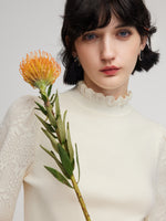 Tencel Wool Blend Ruffle Neck Women Sweater GOELIA