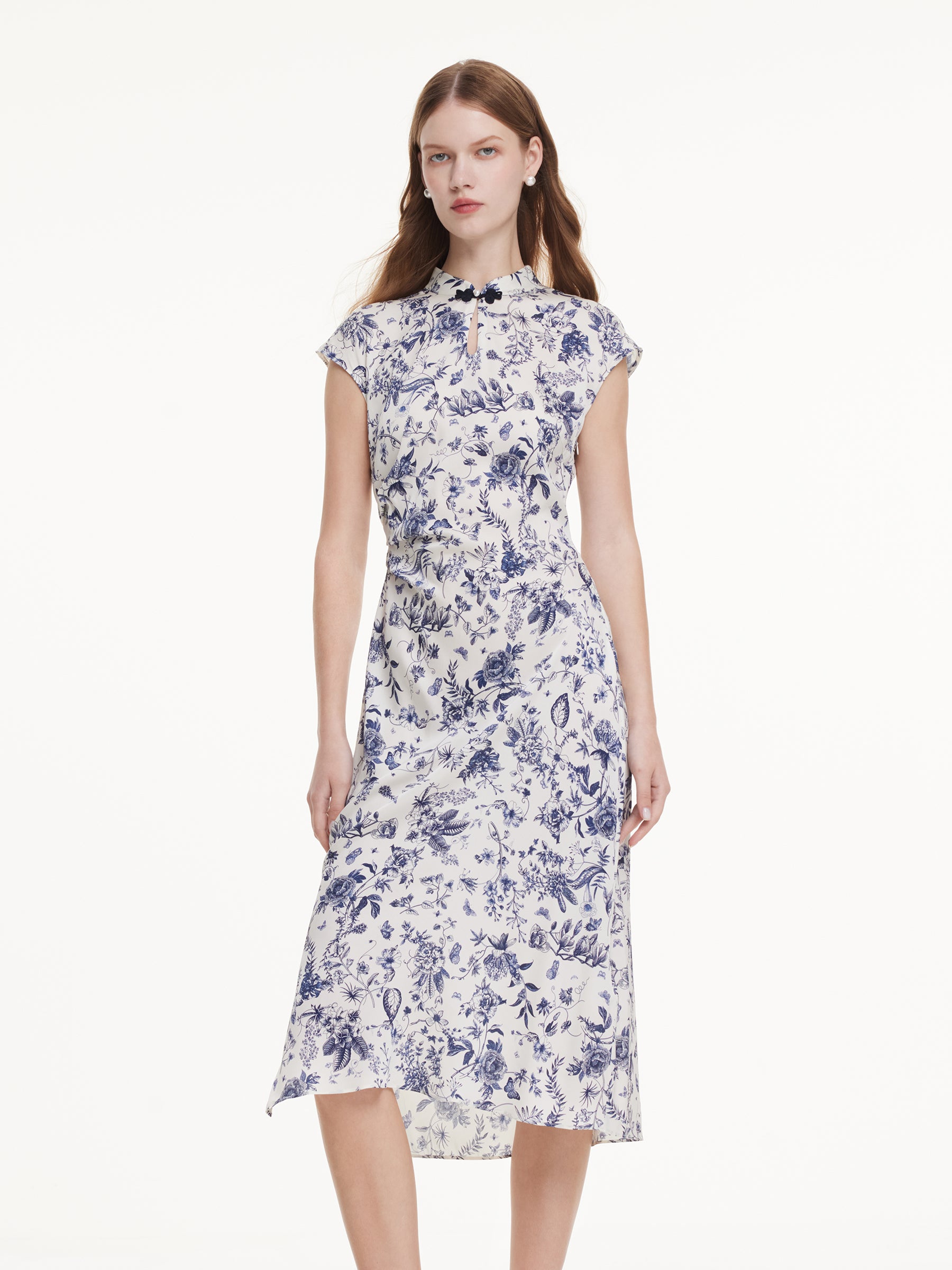 19MM Mulberry Silk Floral Print Women Qipao Maxi Dress GOELIA