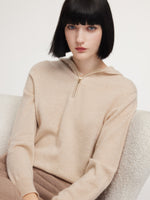 100% Cashmere Half-Zip Women Hooded Sweater GOELIA