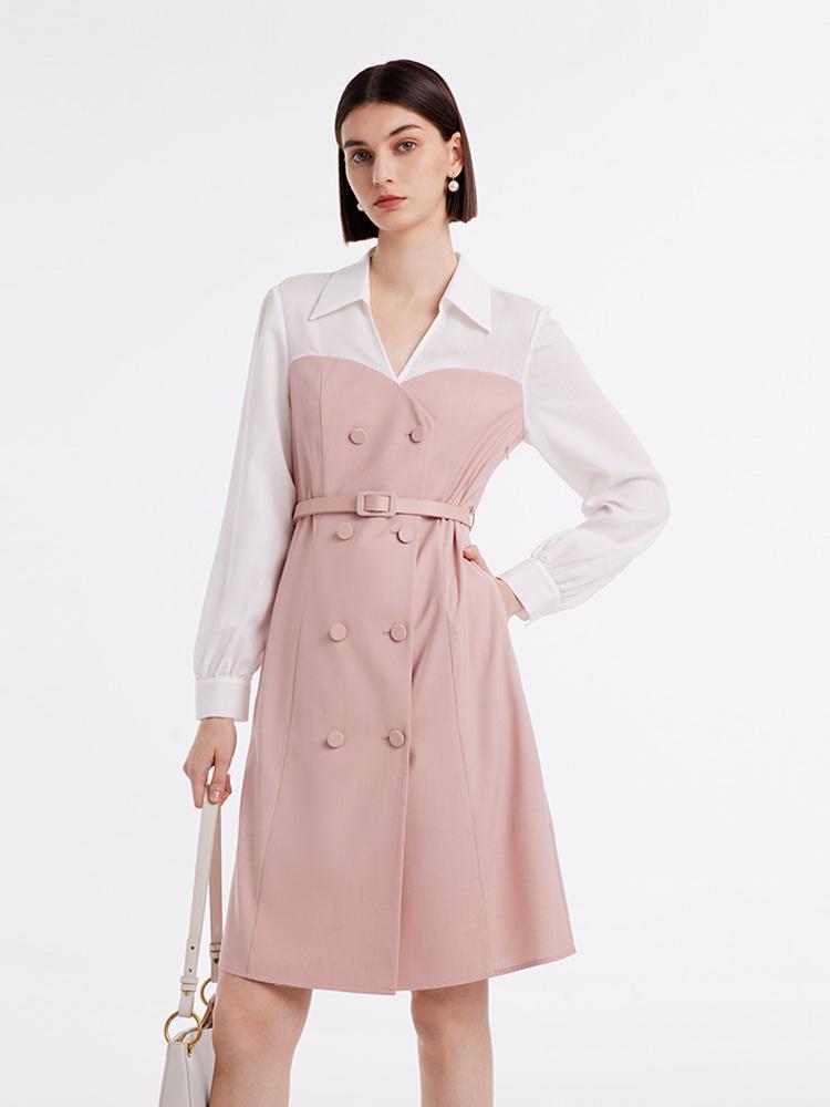 Pink Mesh Sleeve Patchwork Midi Dress GOELIA