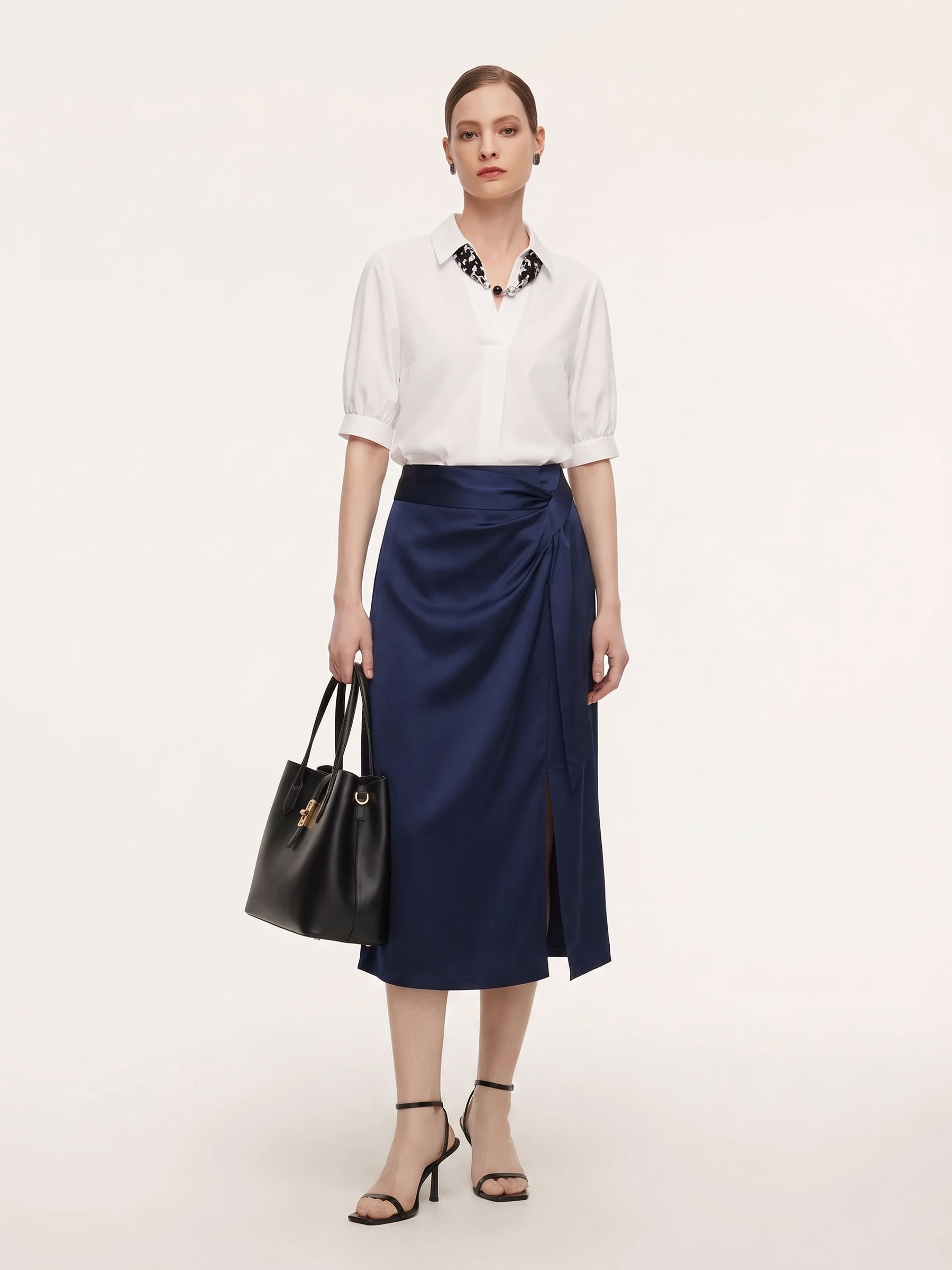 Triacetate Blend Asymmetric Ruched Women Skirt GOELIA
