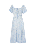 10MM Mulberry Silk Floral Print Women Bubble Hem Midi Dress With Scrunchie GOELIA