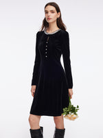 Velvet Sequined Round Neck Women Mini Dress GOELIA