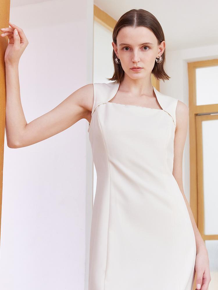 White Slim Midi Tailored Wool Dress GOELIA