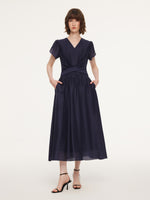 Tencel Blend Twist Front V-Neck Women Maxi Dress GOELIA