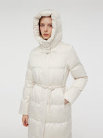 Gathered Waist Hooded Long Goose Down Coat GOELIA
