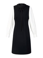 Worsted Wool Blend Ruffle Collar Women Mini Dress With Detachable Ribbon GOELIA