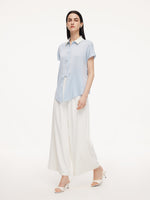 22MM Mulberry Silk Contrast Collar Tie Front Women Shirt GOELIA