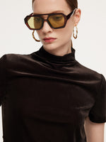 Mock Neck Ruched Women Knit Top With Triangle Scarf GOELIA