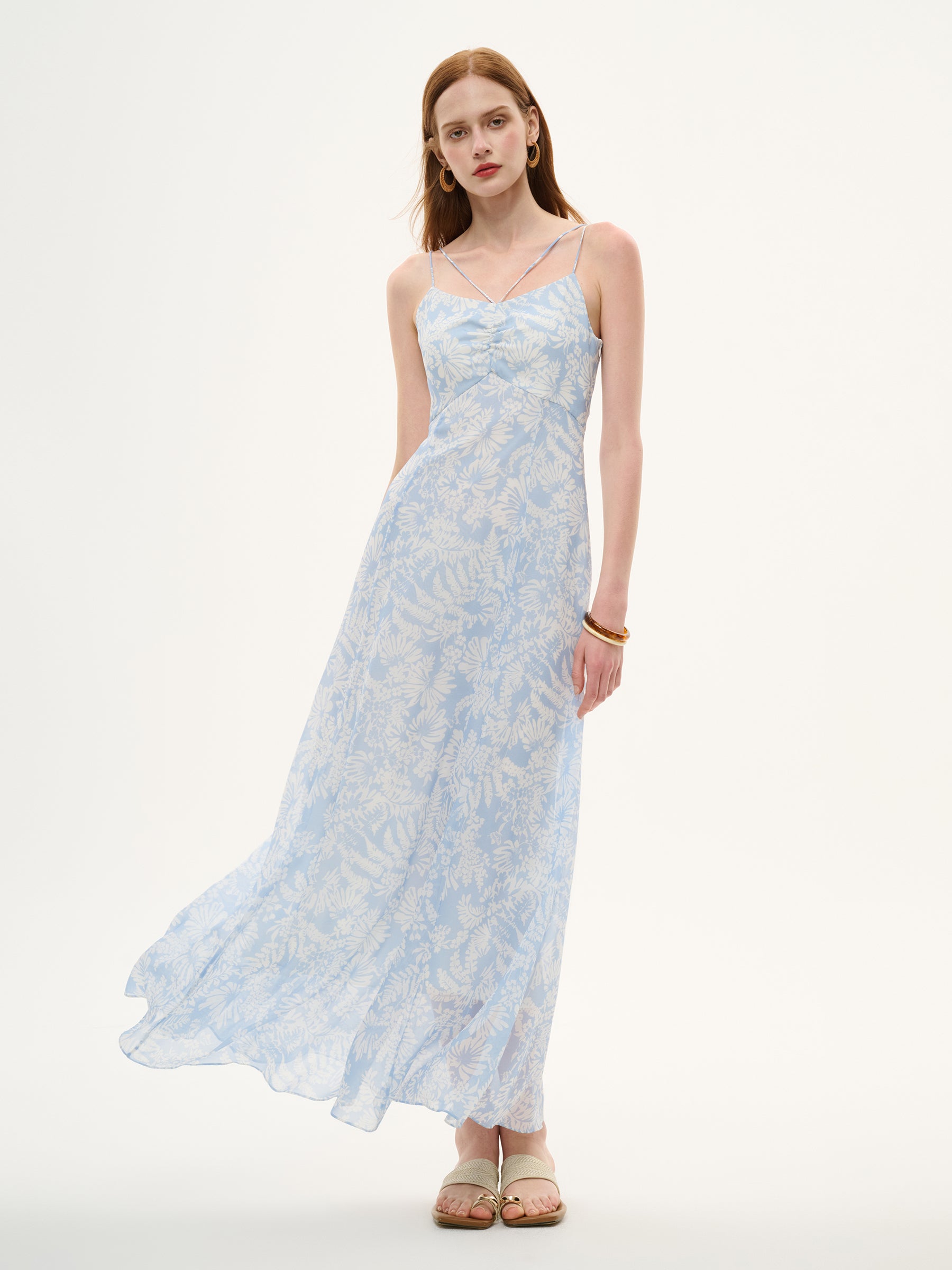 10MM Mulberry Silk Floral Print Women Strap Maxi Dress GOELIA