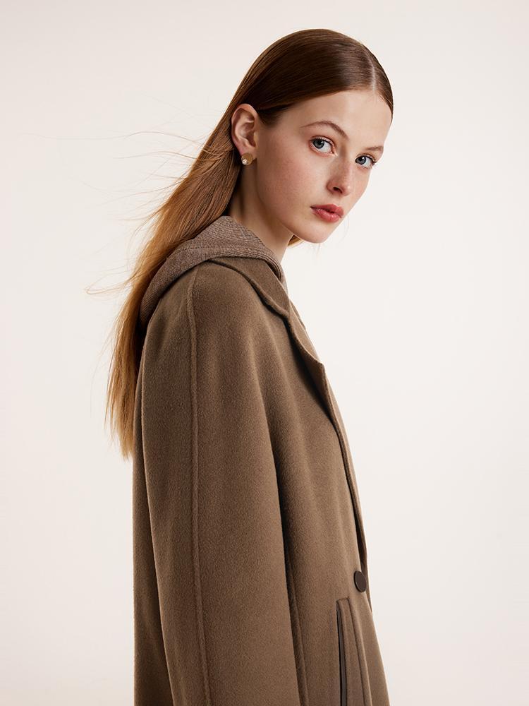 Coffee Tencel Wool Double-Faced Coat GOELIA