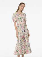 19MM Mulberry Silk Floral Print V-Neck Women Maxi Dress GOELIA