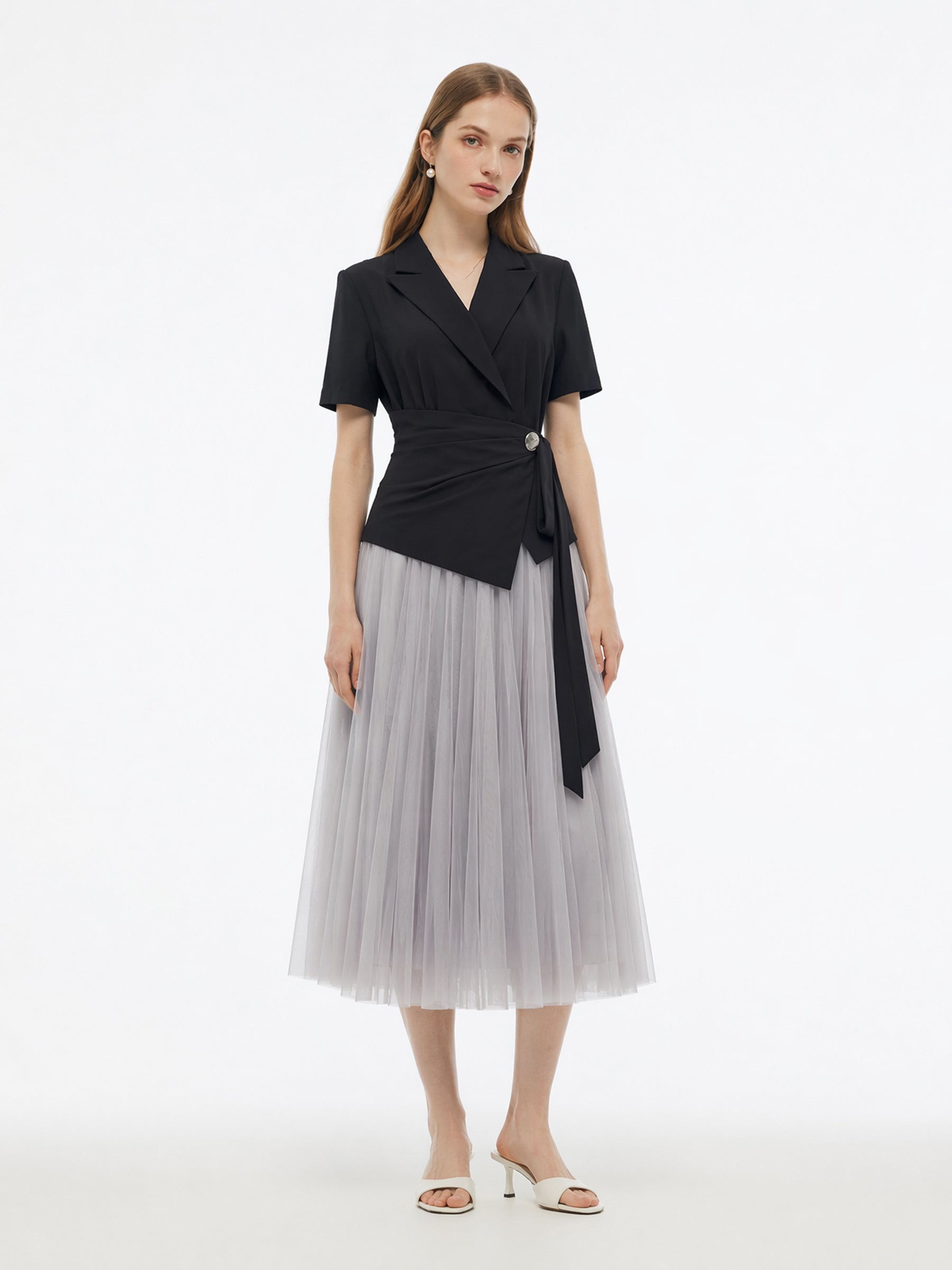 Mock-Layered Adjustable Waist Women Wrap Maxi Dress GOELIA