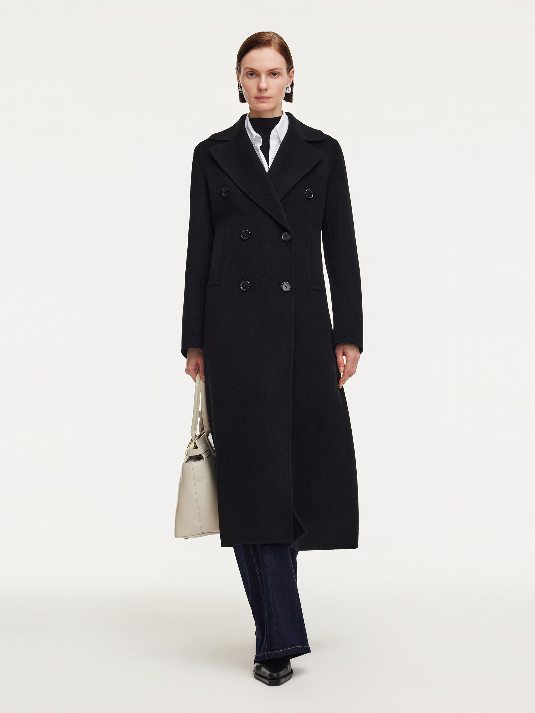 Cashmere Wool Blend Notched Collar Double-Faced Women Overcoat GOELIA