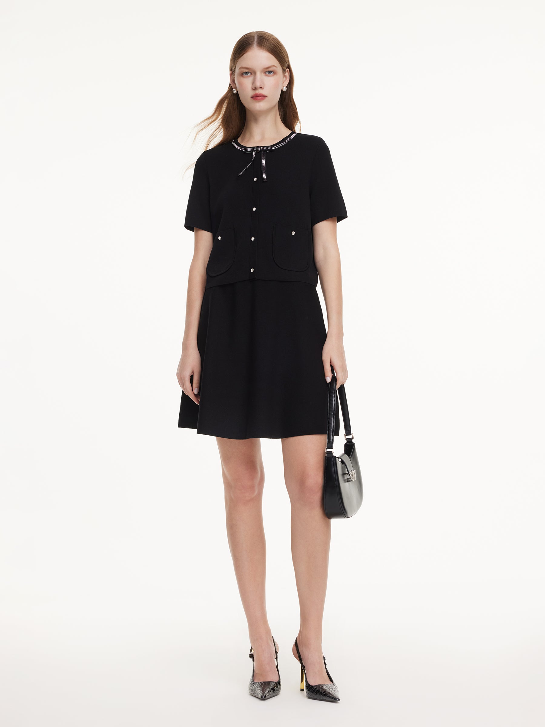 Tencel Blend Cardigan And Skirt Two-Piece Set With Detachable Bowknot GOELIA