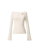 [Preview] Wool Blend Boat Neck Women Knit Top With GO Letter Clip GOELIA