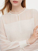 Jacquard Ruffle Neck Women Knit Top GOELIA