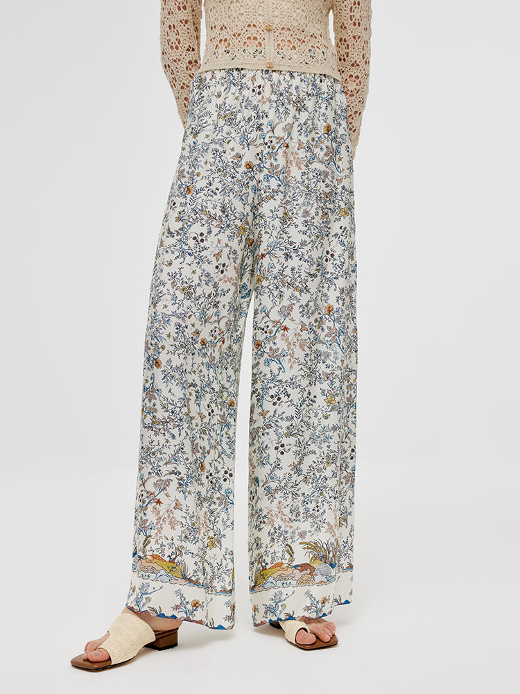 19 Momme Mulberry Silk Seamless Print Women Pants With Scrunchie GOELIA