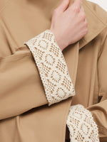 Cotton Stand Collar Lace Cuffs Women Self-Tie Belt Trench Coat GOELIA
