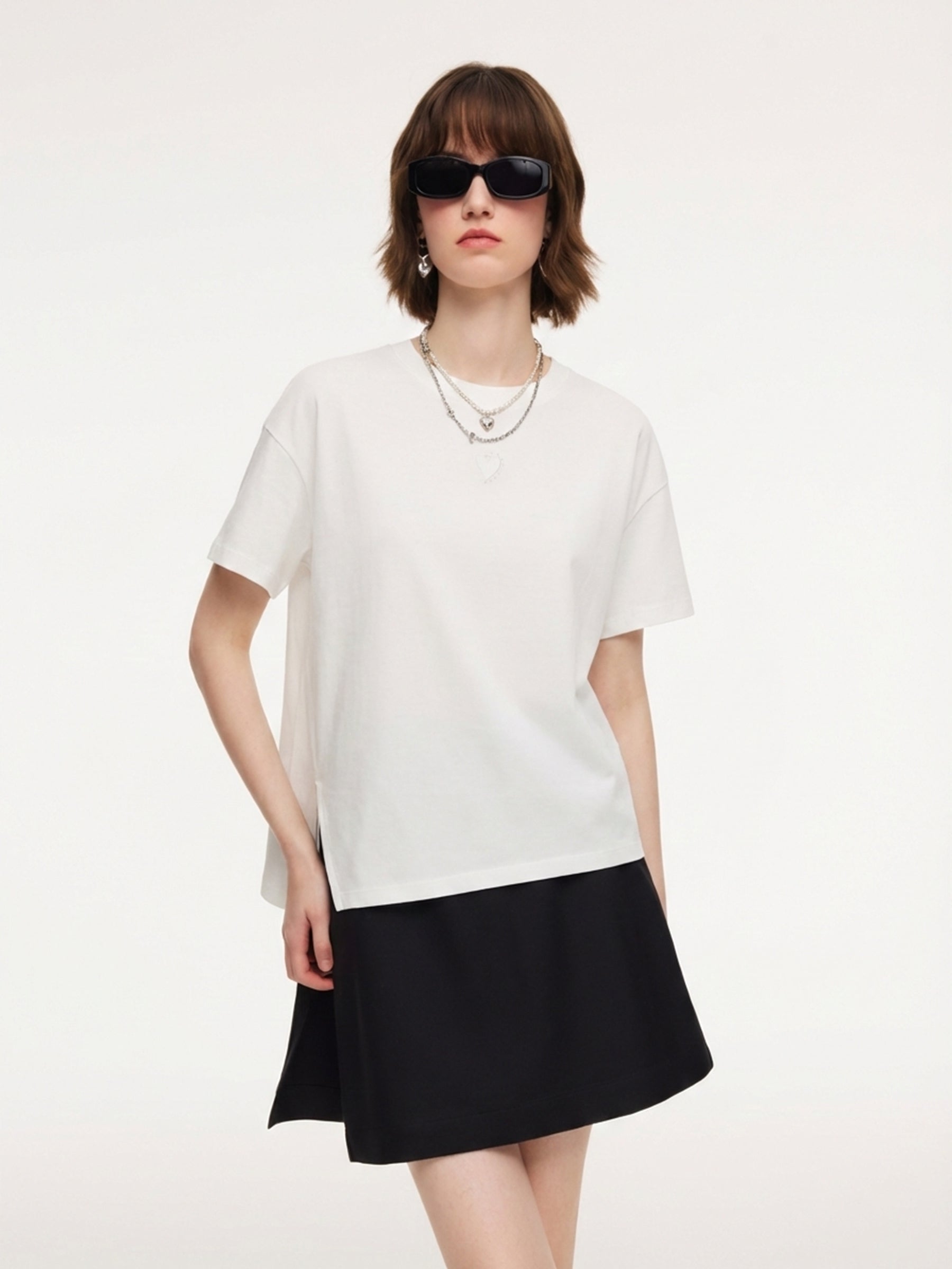 Asymmetrical Hem Heart Decorated Women T-Shirt GOELIA