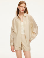 Tencel Acetate Linen Blend Women Sheer Oversized Shirt & Camisole Two-Piece Set GOELIA