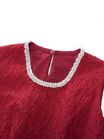 Jacquard Beaded Round Neck Women Sleeveless Mini Dress GOELIA