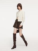 Tweed Round Neck Frayed Hem Women Cropped Jacket GOELIA