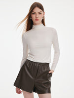[Preview] Tencel Acetate Silk Blend Women Mock Neck Knit Top GOELIA