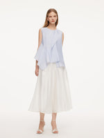 Lyocell Blend Light Blue Ruffle-Detailing Women Tank Top GOELIA