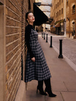 Black And Grey Plaid Women Strap Midi Dress GOELIA
