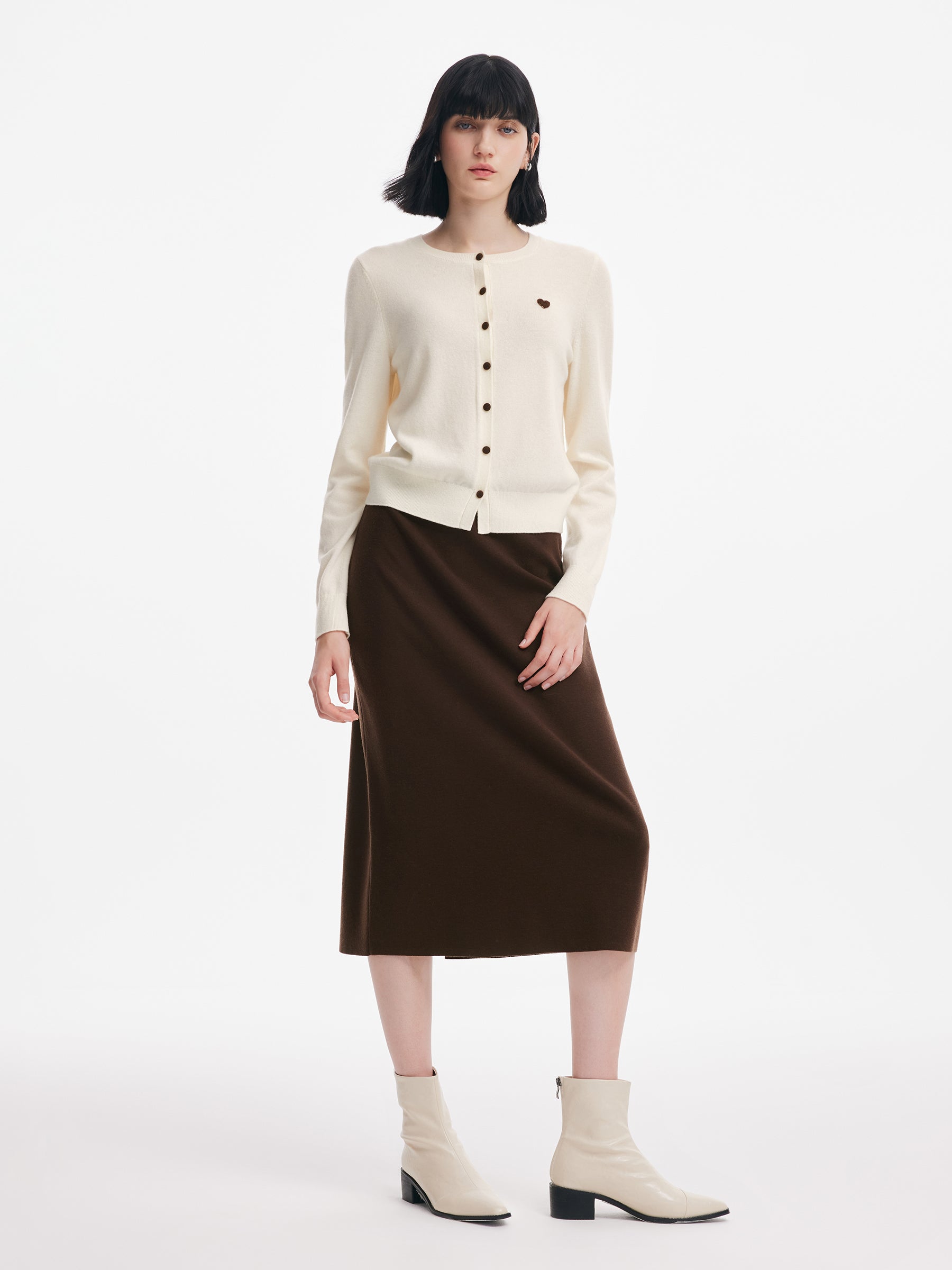 [Preview] Lyocell Wool Blend Cardigan And Skirt Two-Piece Set GOELIA