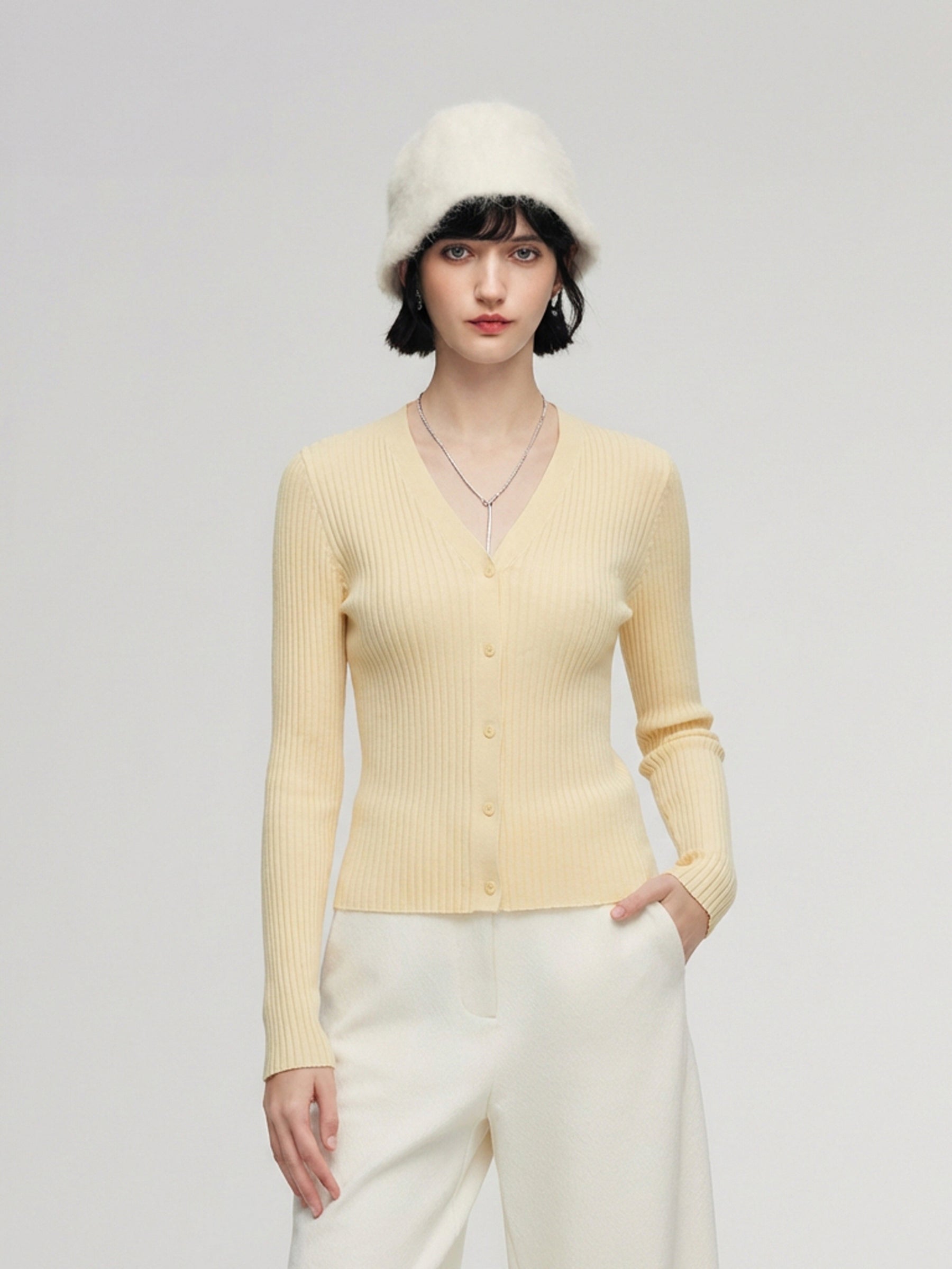 Cotton Mulberry Silk Blend V-Neck Women Cardigan GOELIA