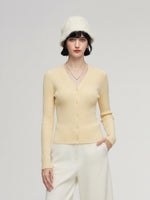 Cotton Mulberry Silk Blend V-Neck Women Cardigan GOELIA