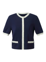 Lyocell Blend Contrast Trim Women Cardigan GOELIA