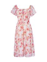 10MM Mulberry Silk Rose Print Women Midi Dress With Scrunchie GOELIA