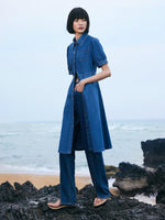 Tencel Denim Shirt Midi Collared Dress With Belt GOELIA