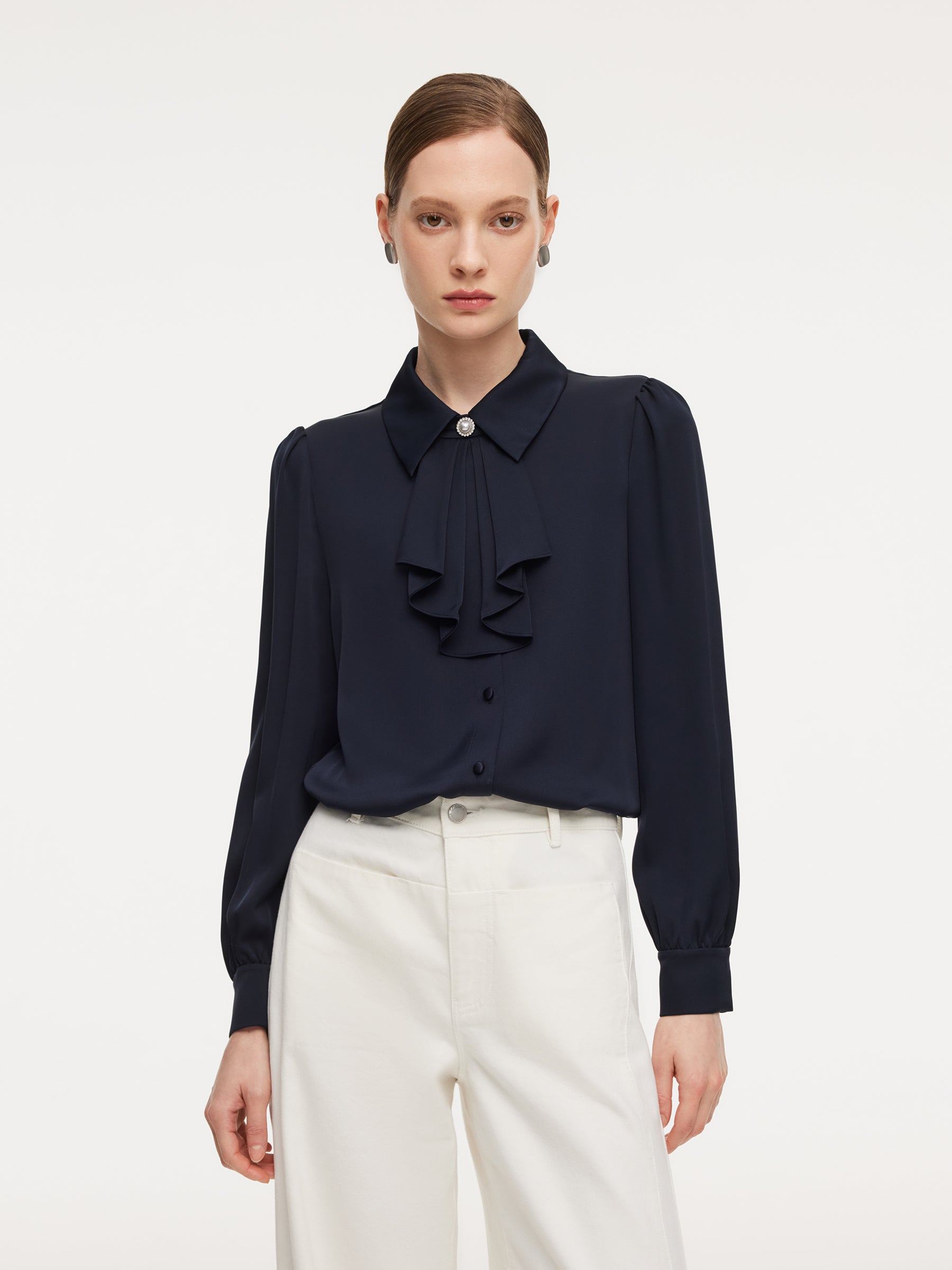 [Preview] 22MM Mulberry Silk Women Shirt With Detachable Ruffle Detail GOELIA