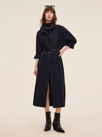 Adjustable Collar Women Trench Coat With Leather Belt GOELIA