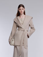 [Preview] Cashmere Wool Blend Women Hooded Wrap Coat GOELIA
