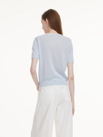 Linen Blend Contrast Round Neck Women Knit Top GOELIA