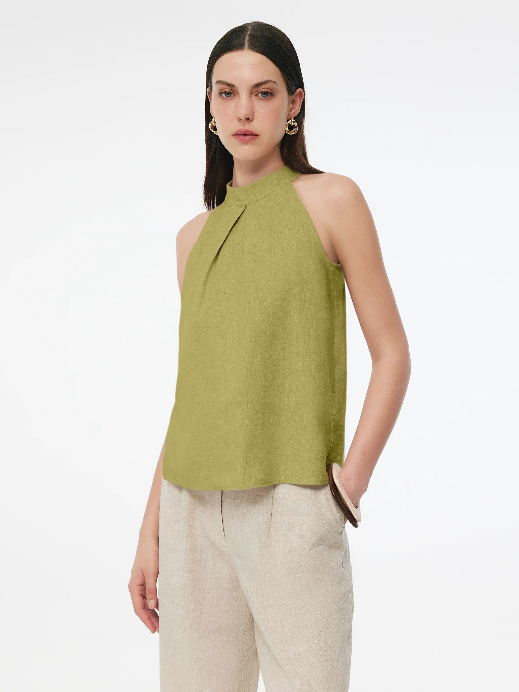 100% Linen Women Halter Tank Top GOELIA