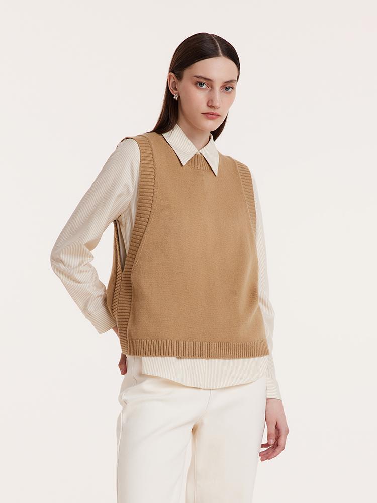 Beige Shirt And Knit Vest Two-Piece Set GOELIA