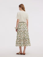 Acetate Blend Floral Print Women Tiered Skirt GOELIA