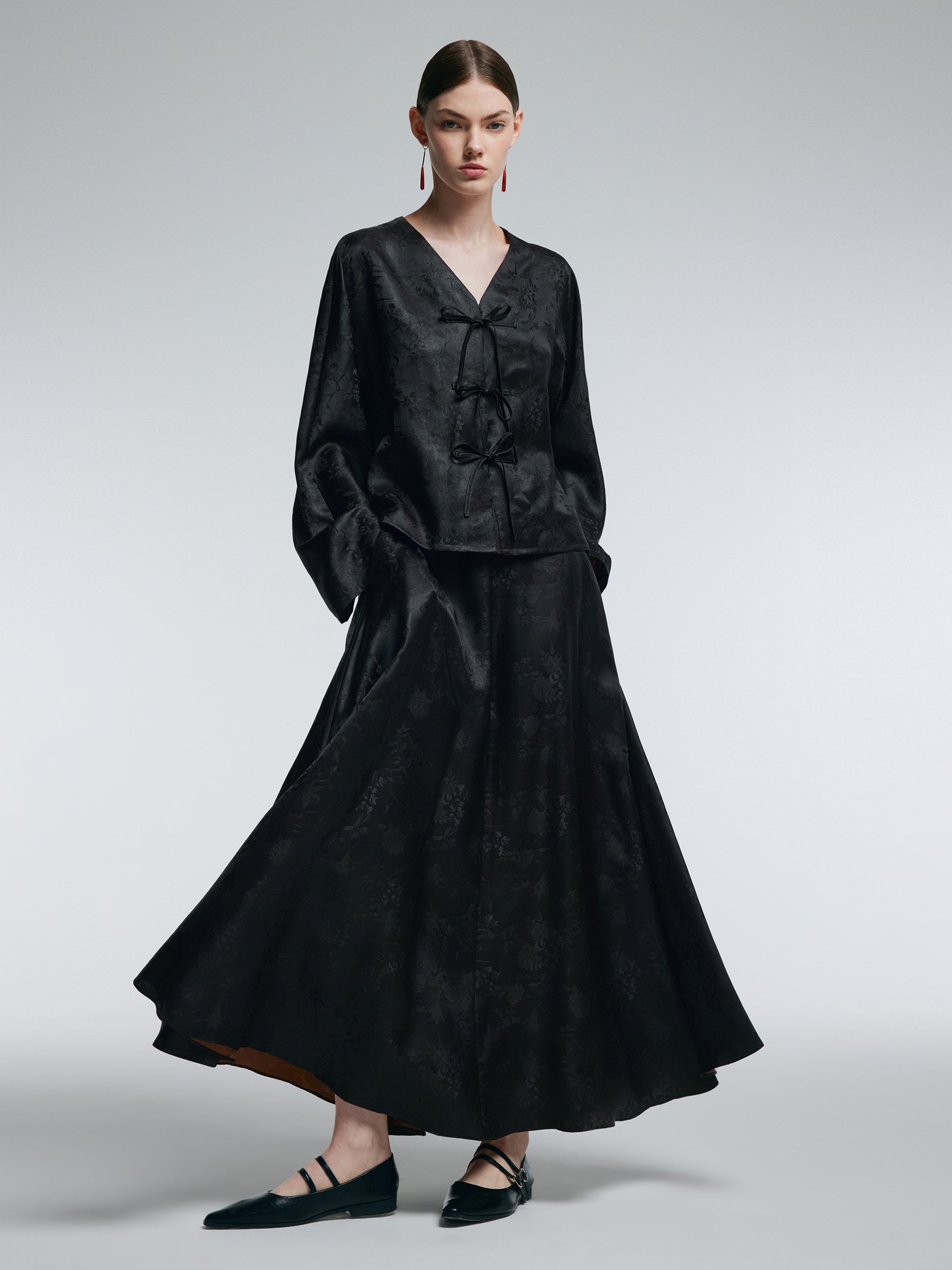 19MM Gambiered Canton Gauze Women Jacquard A-Line Skirt GOELIA