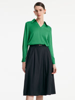 Worsted Woolen A-shaped Half Skirt With Leather Belt GOELIA